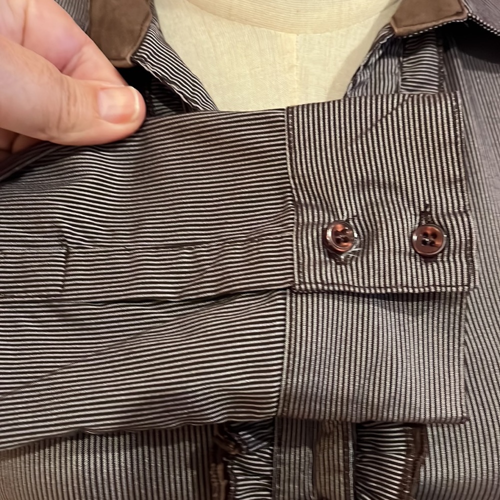 Scarlet brown striped frilled front shirt - Picture 4 of 9